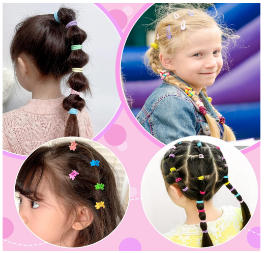 Lot de 780 accessoires cheveux colorés pour bébés filles : élastiques, chouchous, pinces et barrettes.