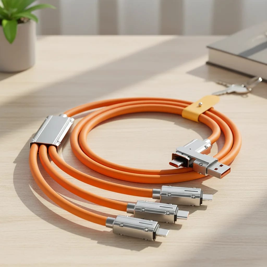 Câble USB 3 en 1 Charge Rapide – Design Angle Droit Premium | Résistant & Universel