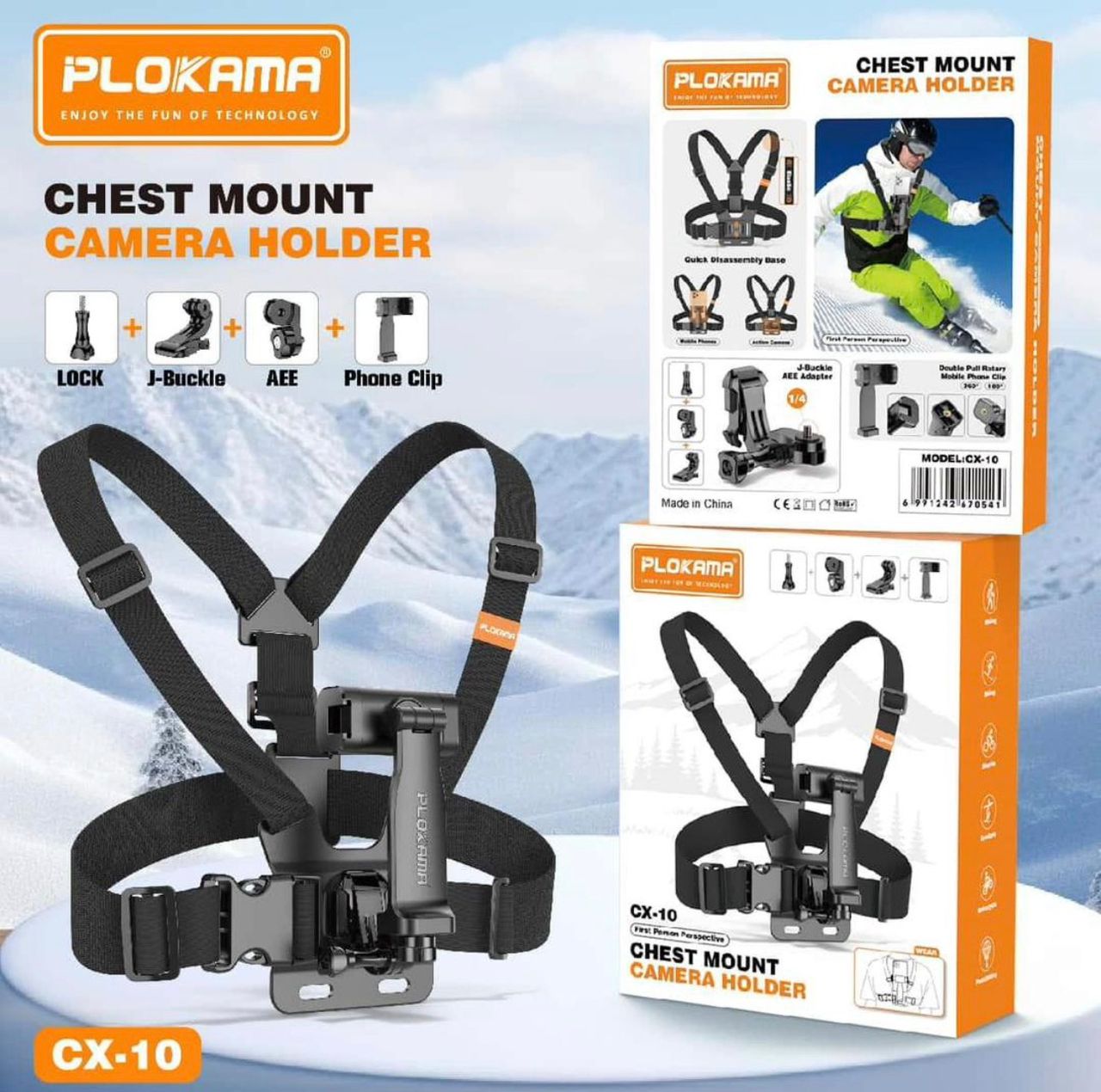 Support de téléphone pour poitrine 6 en 1 compatible GoPro – Harnais de poitrine pour smartphone, vélo, moto et randonnée