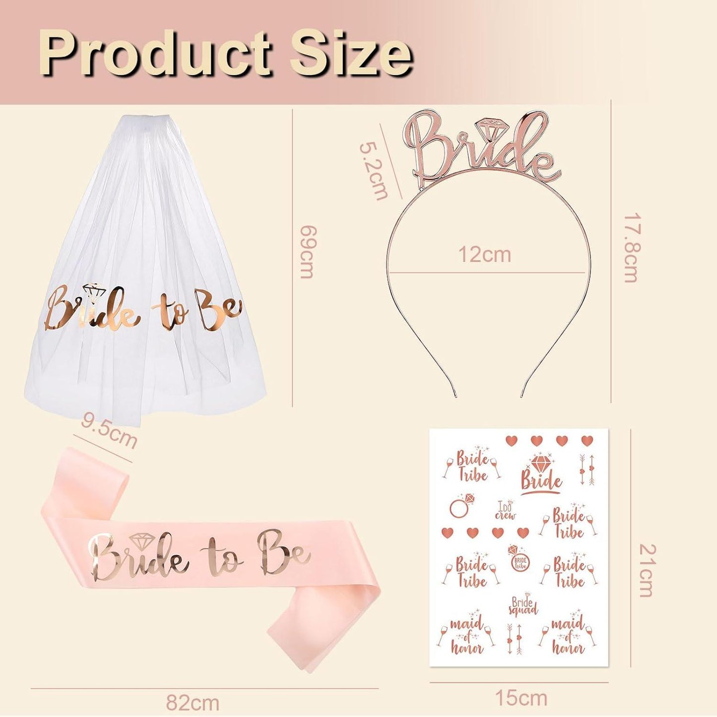 Écharpe « Bride to Be » pour enterrement de vie de jeune fille, diadème, tatouage d'enterrement de vie de jeune fille, voile